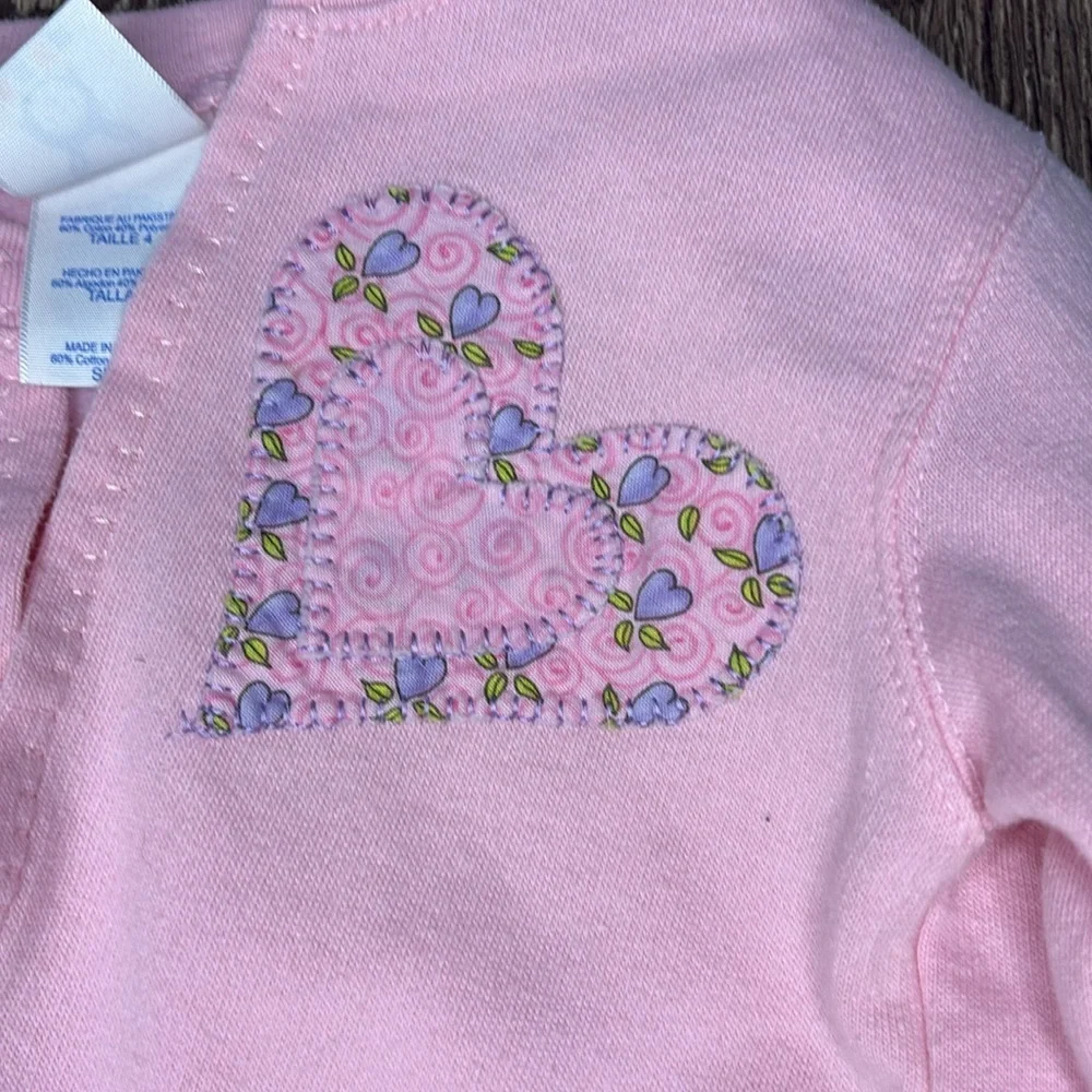 Vintage girls Pink Cardigan with Heart Patches size 4 - Picture 4 of 7
